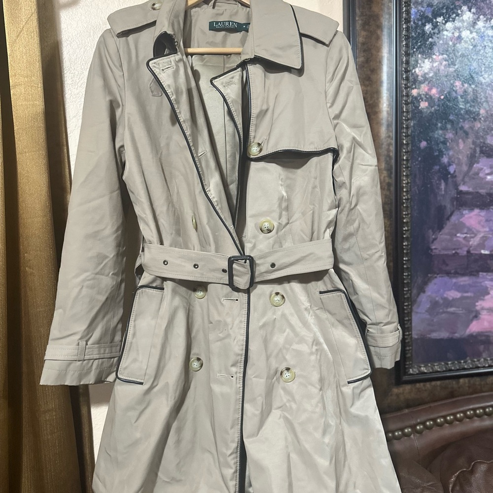 Ralph Lauren Women's Beige Trench Coat with Black Trim